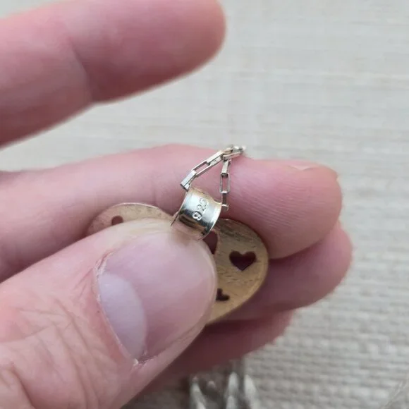 24 Inch Sterling Silver Large Textured Unique Heart Necklace A5946 - Picture 5 of 8